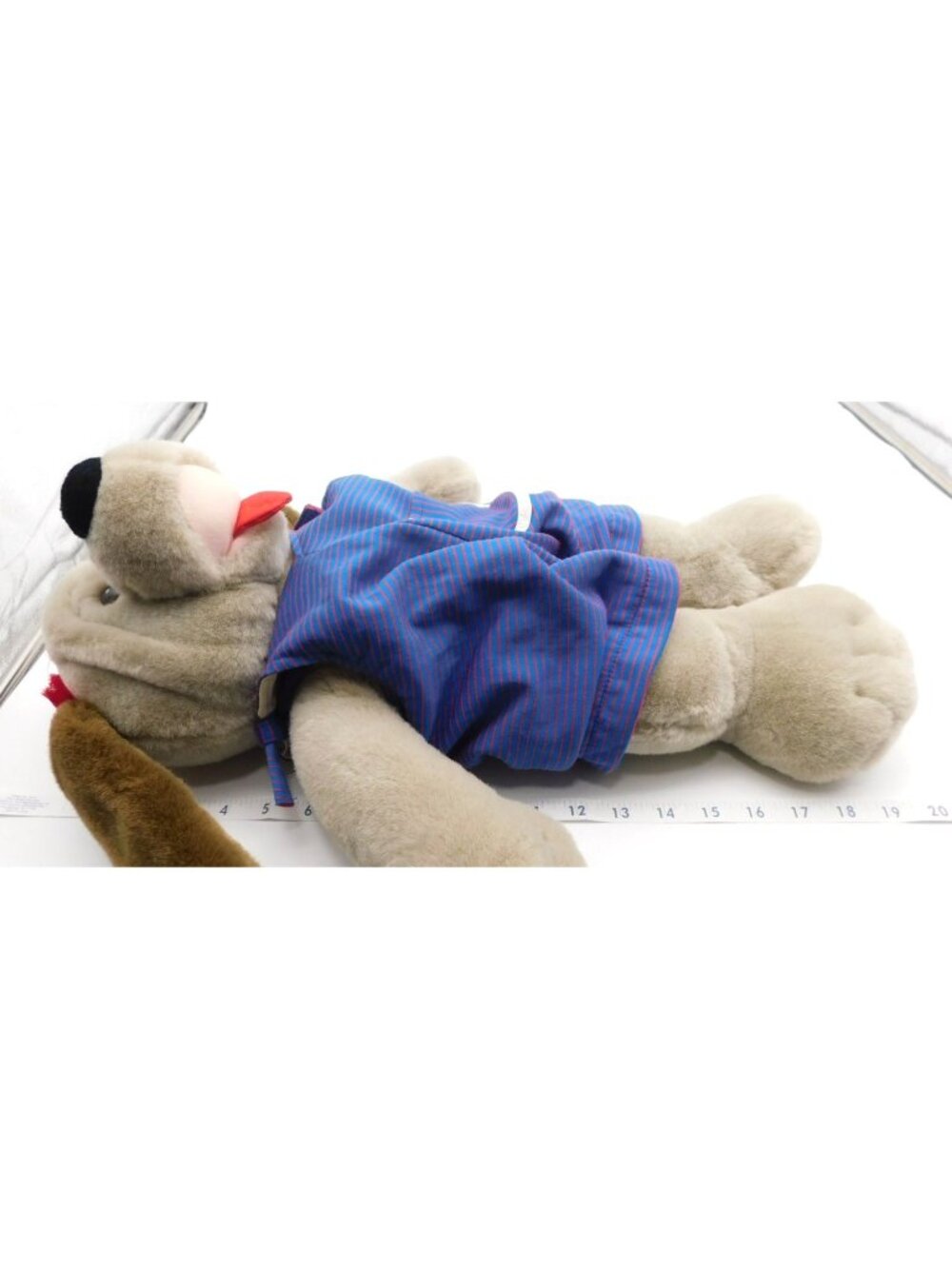 Yang Jee Large Plush Dog Toy Blue Striped Romper Red Hair Bow Stuffed Animal 18" - Picture 8 of 8